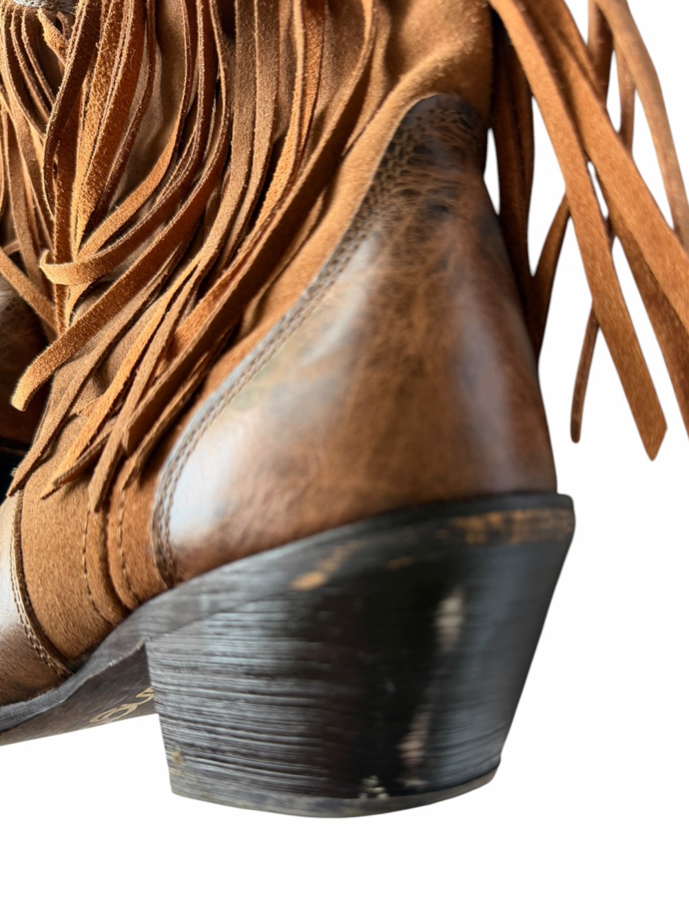 Fringed Brown Leather Western Ankle Boots size 8.5 - Picture 5 of 11